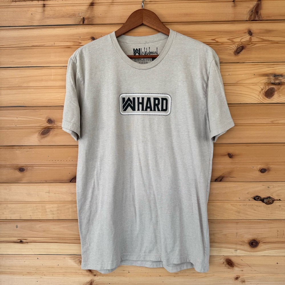 WE WORKIN Brand | Men’s tan t-shirt - like new